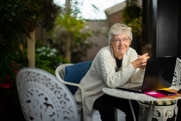 Brave new world: Judy Briggs learnt video conferencing at 82.