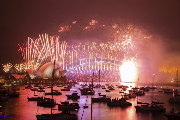 The Sydney Opera House and Harbour Bridge during last year’s fireworks display at midnight.
