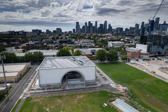 An aerial view of Arden Station under construction in January.