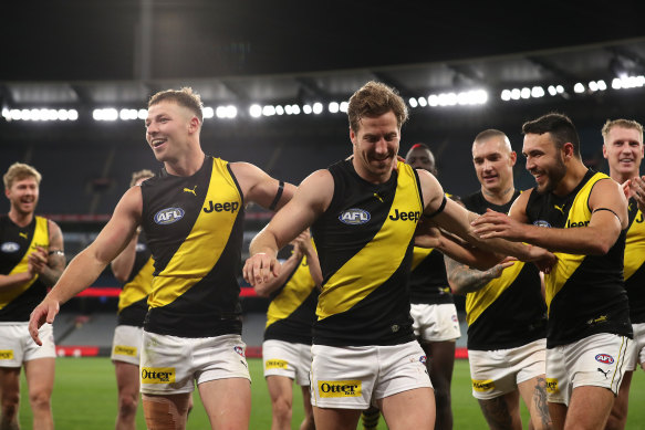 Jake Aarts (left) made his debut for Richmond on Sunday.