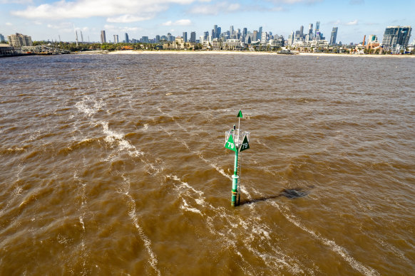 Port Phillip Bay on Wednesday, after  rains across the state.