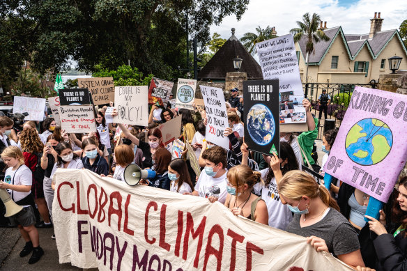 The School Strike 4 Climate rally in front of the Prime Minister’s Sydney residence.