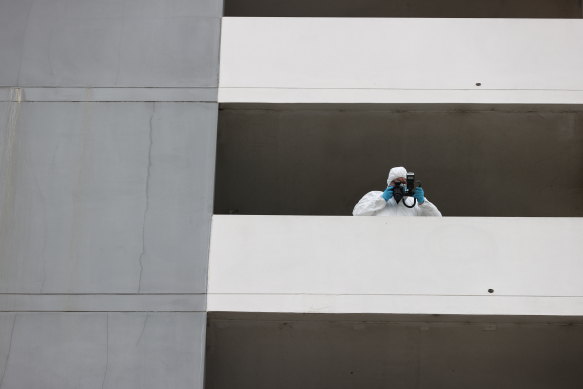 Police at the Parramatta apartment block.