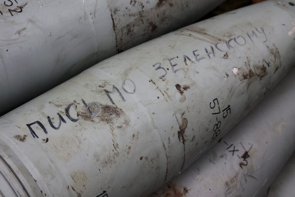 Russian artillery shells prepared to be fired at Ukrainian troops at an undisclosed location in the so-called Donetsk People’s Republic, eastern Ukraine in October.