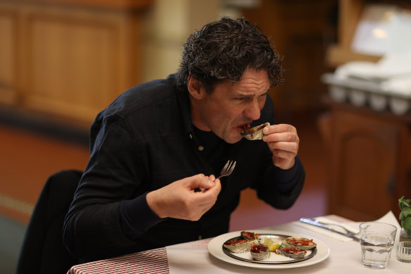 Fassnidge samples a dish on Kitchen Nightmares.