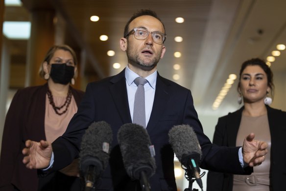 Greens leader Adam Bandt, with Dorinda Cox, left, and Lidia Thorpe, right.