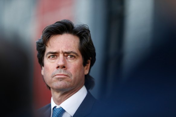 AFL CEO Gillon McLachlan speaking to media this afternoon.