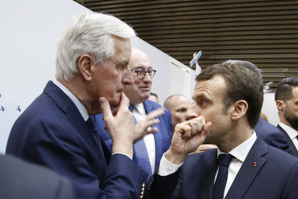 The new French prime minister, Michel Barnier, left, with President Emmanuel Macron.