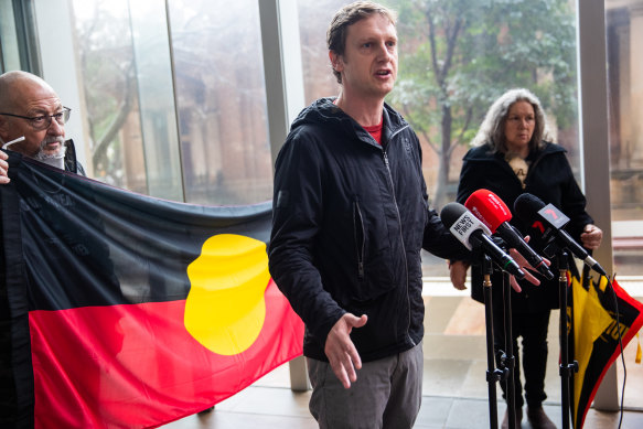 Protest organiser Paddy Gibson outside the Supreme Court on Sunday.