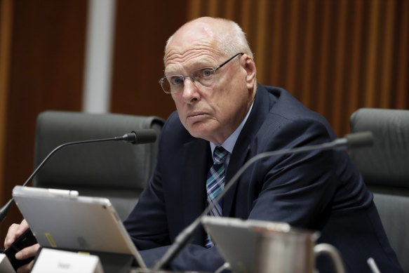 The late senator Jim Molan during an estimates hearing back in 2019.