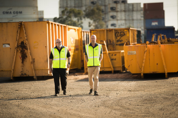 Ken and Mat Dickens (right) operate a waste collection and processing business. They are worried that if the landfill levy rise goes up as planned it will badly damage their family company.
