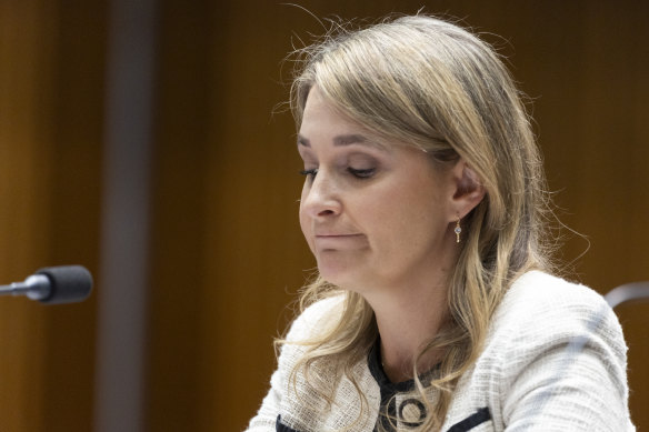 Former Optus chief executive Kelly Bayer Rosmarin during a Senate hearing in November 2023.