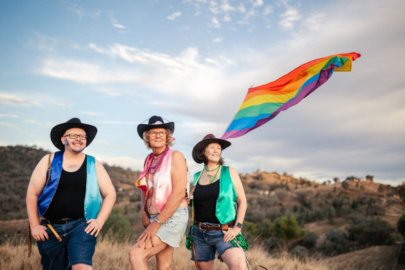 William Weller (left), Dianne Harris (centre) and Leoni Alwell will take part in Tamworth’s first Sydney Mardi Gras float on Saturday night.