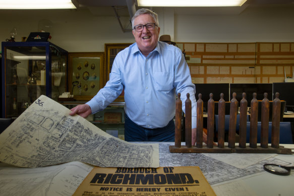 David Langdon, president of the Richmond and Burnley Historical Society, with artefacts.