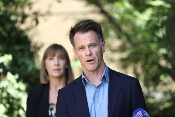 Premier Chris Minns and Transport Minister Jo Haylen at a press conference on Monday.