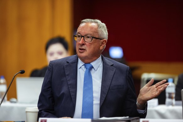 Health Minister Brad Hazzard during a budget estimates hearing at NSW Parliament on Thursday. 