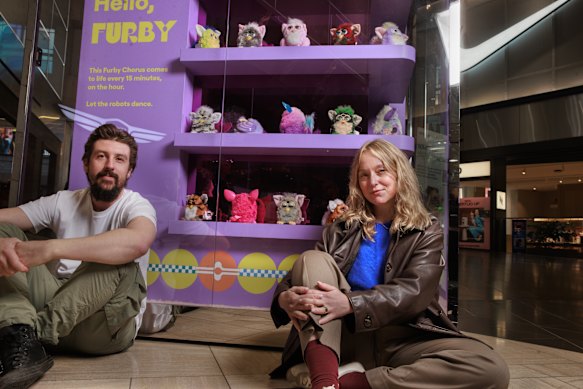 Cameron Holman and Jemimah Widdicombe at the Furby Chorus and Friends installation at Emporium.