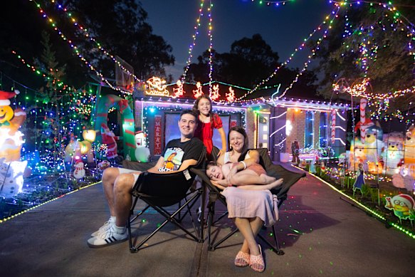 James and Kerryn Drmic with daughters Zadie (in red) and Pia at their home.