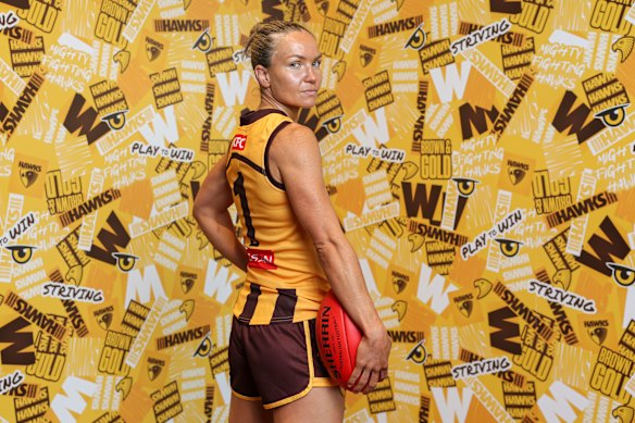 Ready for AFLW season 11: Hawthorn’s Emily Bates. But her club failed to spruik their match in a membership announcement this week.