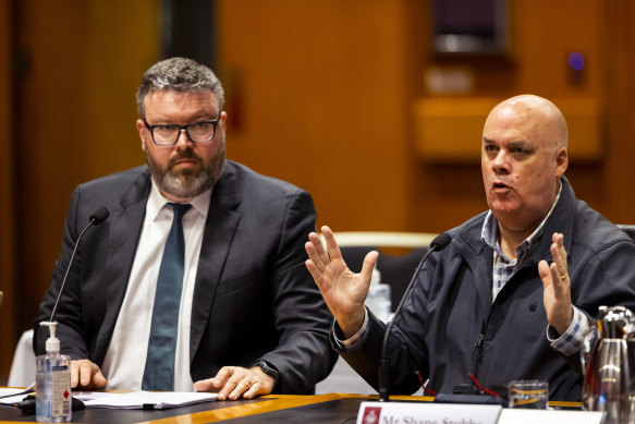 Castle Hill High School teachers John Co<em></em>nnell and Shane Stubbs spoke out a<em></em>bout the asbestos saga at a parliamentary inquiry on Monday. 