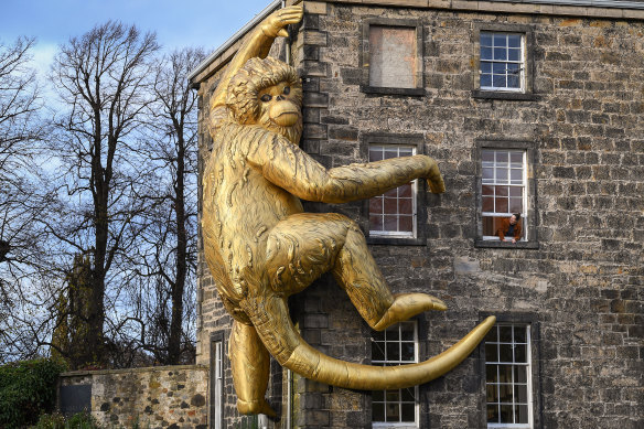 Lisa Roet's Golden Monkey on the side of Inverleith house in Edinburgh, Scotland. 