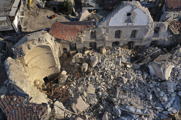 View of the Antioch Greek Orthodox Church which destroyed during the devastated earthquake, in the old city of Antakya, southern Turkey.