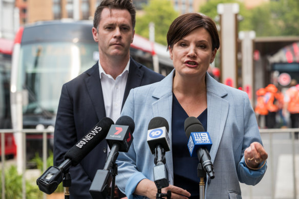 Labor leader Jodi McKay and Chris Minns, then shadow transport minister,  in December 2019.