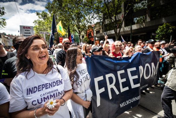 Crossbench MP Catherine Cumming at the freedom rally last year.