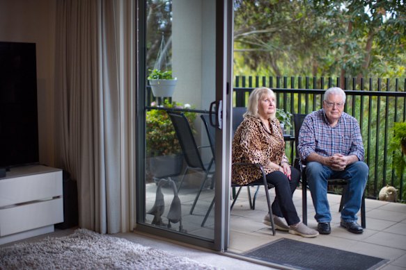 Colin Waters and partner Rae at home in their Avondale Heights retirement villa on Wednesday.