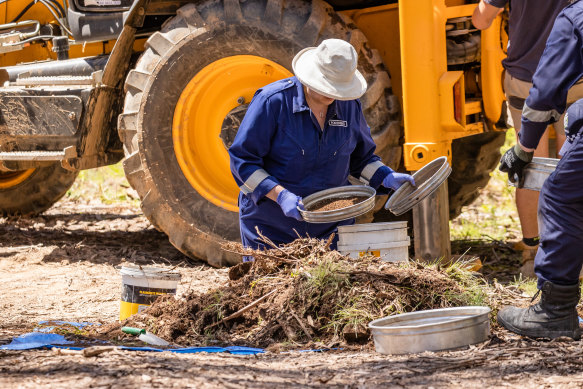 Victoria Police search for the remains of missing Wonnangatta campers Russell Hill and Carol Clay on Tuesday.