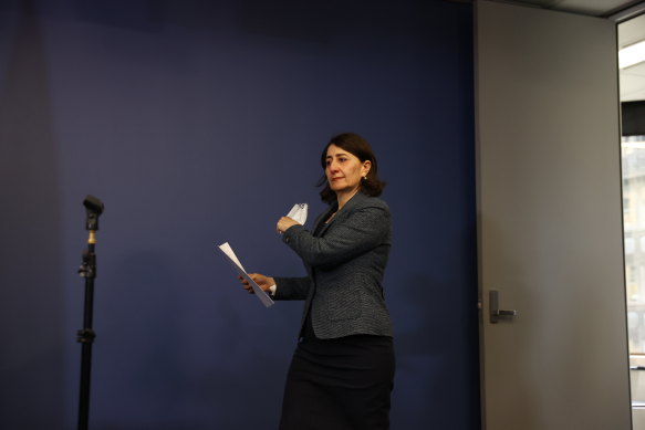 Gladys Berejiklian at the press conference in Martin Place, Sydney on Friday. 