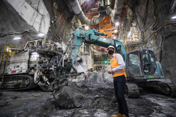 The Premier inside the future State Library Station, part of the Metro Tunnel project slated to open in 2025.