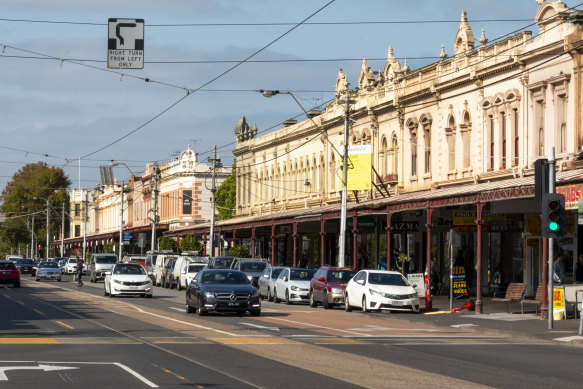 Shop fronts of Clarendon Street, South Melbourne.