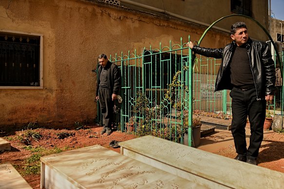 Hani Moussawi (left) indicates where Israeli troops searched for the remains of pilot Ron Arad.