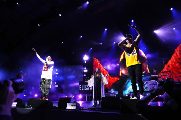 Kasey Chambers performs with Bliss n Eso during Music From The Home Front at Sidney Myer Music Bowl.