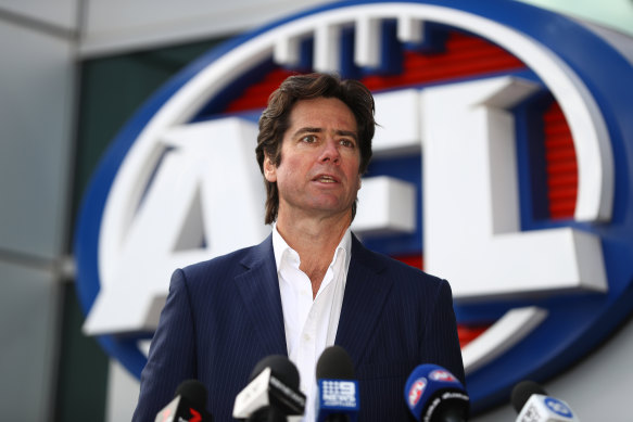AFL CEO Gillon McLachlan addressed the media outside AFL House on Wednesday.