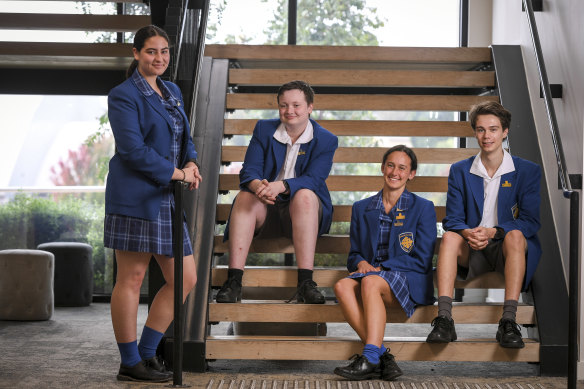 Emmaus College students Violet Wallis. Brian Wiltshire, Stephanie Meerwald and Cameron Devey. Violet says they can see the benefits of learning about other faiths.