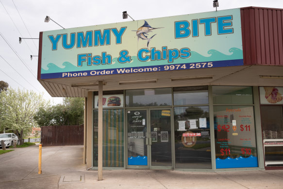 The Yummy Bite fish and chip shop in Werribee on Saturday. The store has been listed as a tier-1 exposure site.