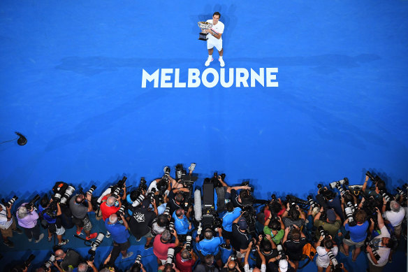 Roger Federer after winning the 2018 Australian Open men’s title.