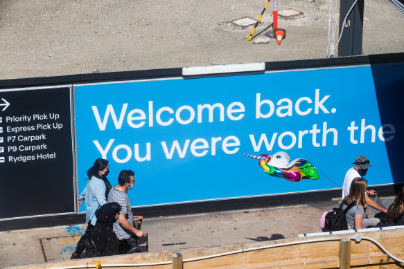 Scenes from Sydney Airport on Sunday as Australia prepares to re-open borders on Monday.