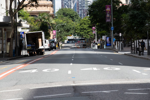 Empty streets in Brisbane CBD during Brisbane three-day lockdown.