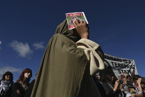 Students and supporters attend a rally protesting Israel’s war in Gaza at an encampment at University of Sydney.