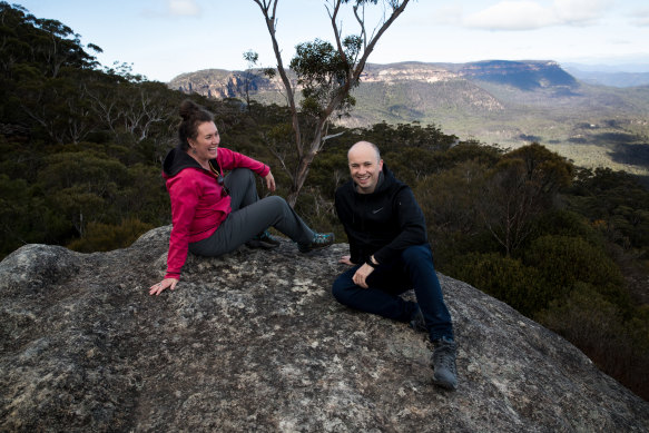 Better a rock and a saved place: Liberal Minister Matt Kean and Labor MP Trish Doyle at the newly acquired Radiata Plateau in the Blue Mountains.