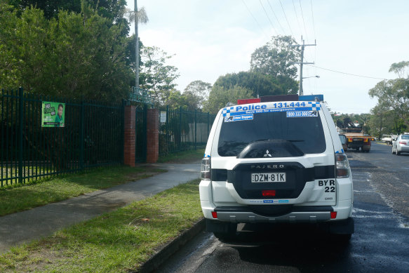 Police attend Byron Bay Public School after a scissors stabbing incidents last year. 