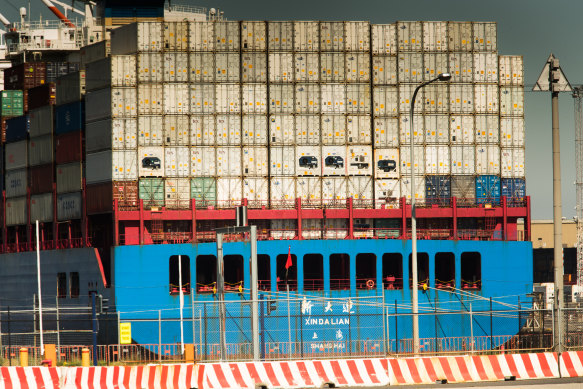 The Xin Da Lian in the Port of Melbourne on Wednesday.