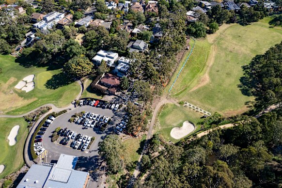 An aerial view of the path (bottom right) where an exit will be built in Alphington at Latrobe Golf Club.