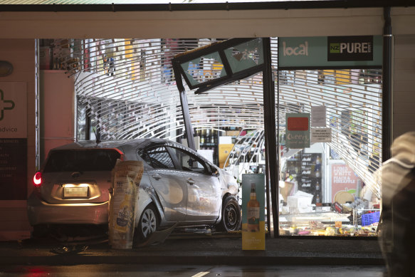 A ram raid burglary at the Liquor Centre in Greenhithe, Auckland. 