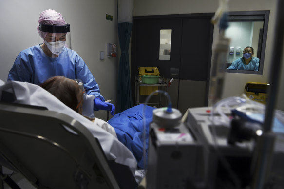 Nurse Talyna Smith in an isolation room at St Vincent’s Hospital emergency department’s red zone.