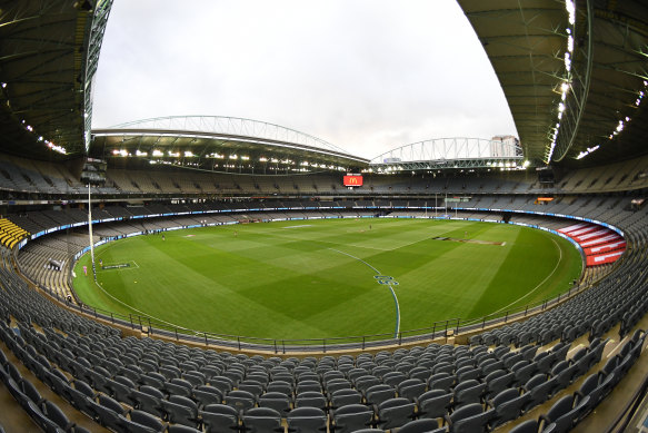 Marvel Stadium sits empty before the Dogs and Pies clash.