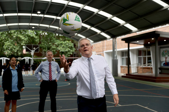 Prime Minister Scott Morrison at Penshurst Girls High School on Wednesday.